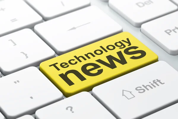 Conceito de notícias: Technology News no fundo do teclado do computador — Fotografia de Stock