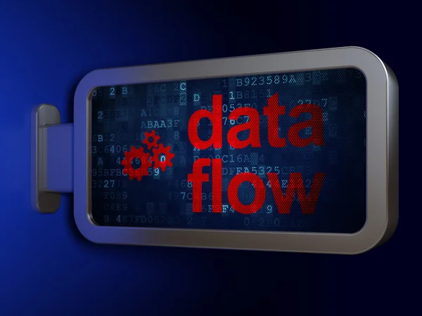 Concepto de información: flujo de datos y engranajes en el fondo de la cartelera —  Fotos de Stock