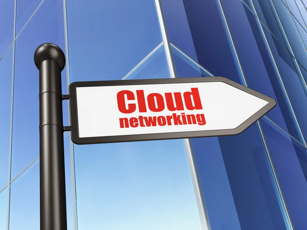 Концепція хмарних технологій: Cloud Networking on Building backgroun — стокове фото