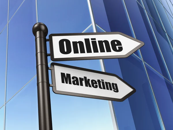 Werbekonzept: Online-Marketing auf Bauhintergrund — Stockfoto