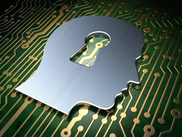 Safety concept: Head Whis Keyhole on circuit board background — Stock Photo, Image