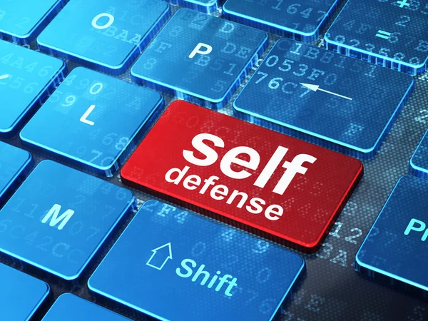 Veiligheidsconcept: zelfverdediging op computer toetsenbord achtergrond — Stockfoto