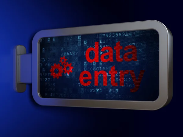 Concepto de información: Entrada de datos y engranajes en el fondo de la cartelera —  Fotos de Stock