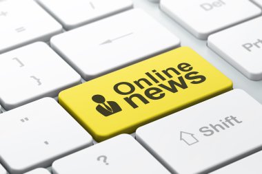 Haber kavramı: iş adamı ve bilgisayar klavye üzerinde Online haber