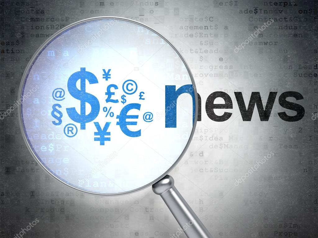 News concept: Finance Symbol and News with optical glass
