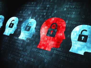 Emniyet konsepti: dijital arka plan üzerinde kafa Whis asma kilit