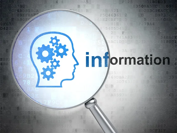 Information koncept: huvud med kugghjul och Information med optica — Stockfoto