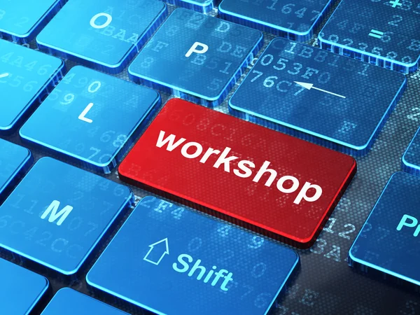 Concetto di istruzione: Workshop sullo sfondo della tastiera del computer — Foto Stock