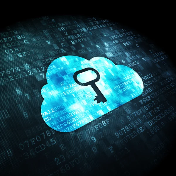 Concetto di cloud computing: cloud con chiave su sfondo digitale — Foto Stock