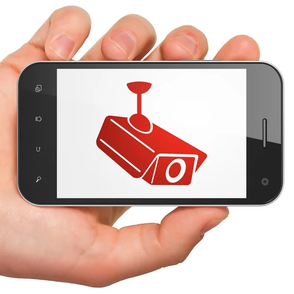 Sicherheitskonzept: Videokamera am Smartphone — Stockfoto