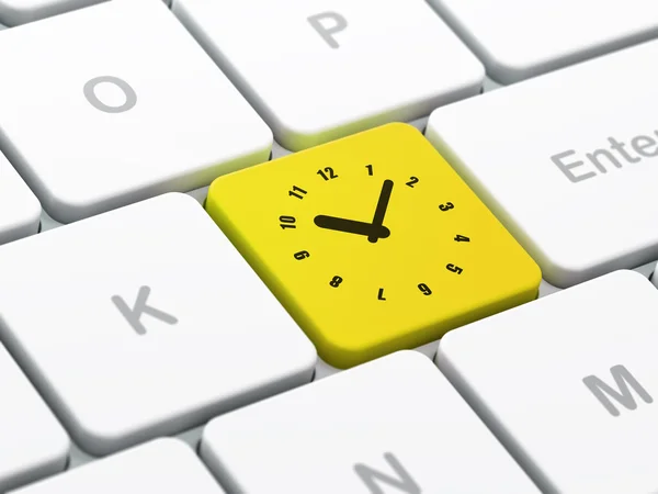 時間の概念: 時計のコンピューターのキーボードの背景に — ストック写真