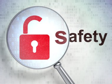 Güvenlik kavramı: açılan asma kilit ve güvenlik ile optik cam