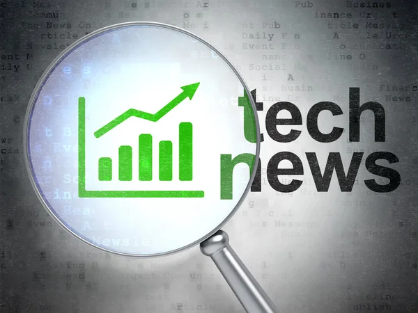 Concept d'actualités : Growth Graph and Tech News avec verre optique — Photo