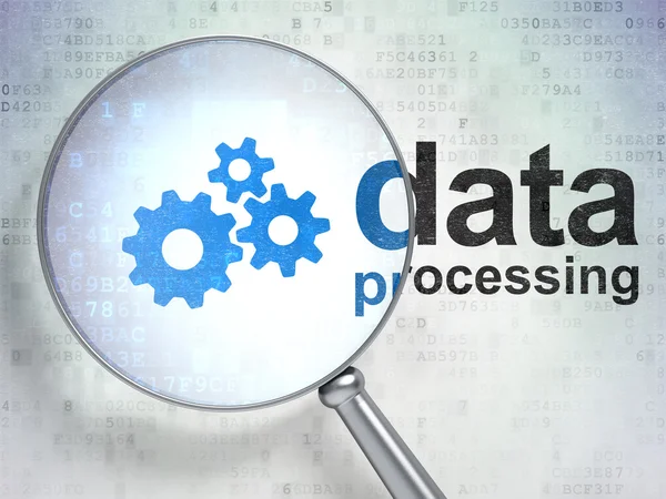 Information concept: Gears and Data Processing with optical glas — Stock Photo, Image