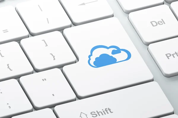 Koncepcja technologii chmury: chmury na tle klawiatury komputera — Zdjęcie stockowe