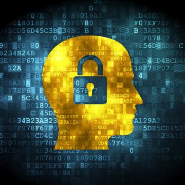 Veri kavramı: kafa ile asma kilit dijital arka plan üzerinde