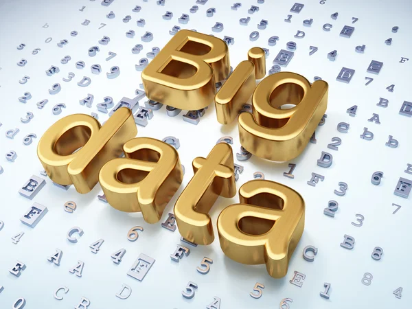 Conceito de dados: Big Data dourado em fundo digital — Fotografia de Stock