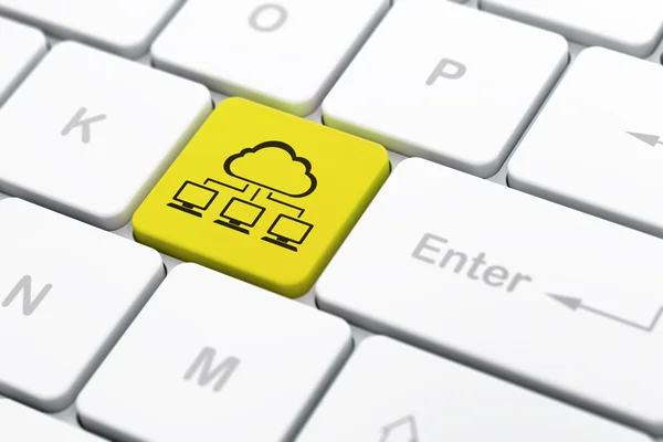 Cloud computing koncept: Cloud nätverk på dator tangentbord tillbaka — Stockfoto