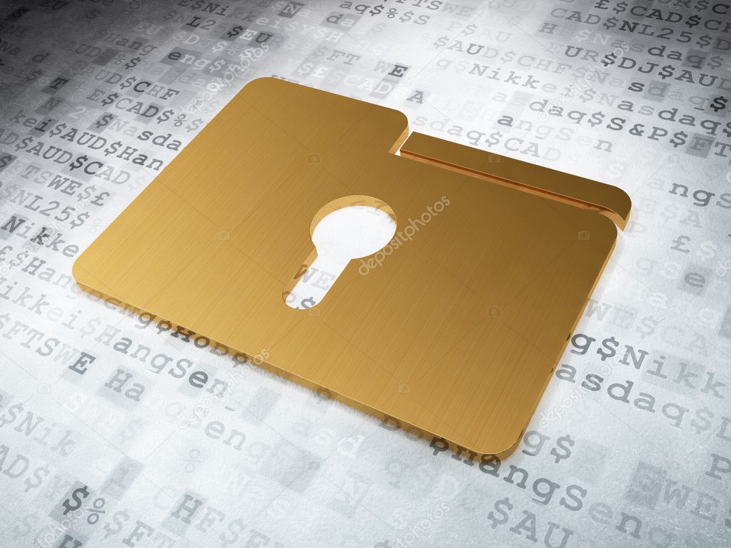 Finance concept: Golden Folder With Keyhole on digital backgroun