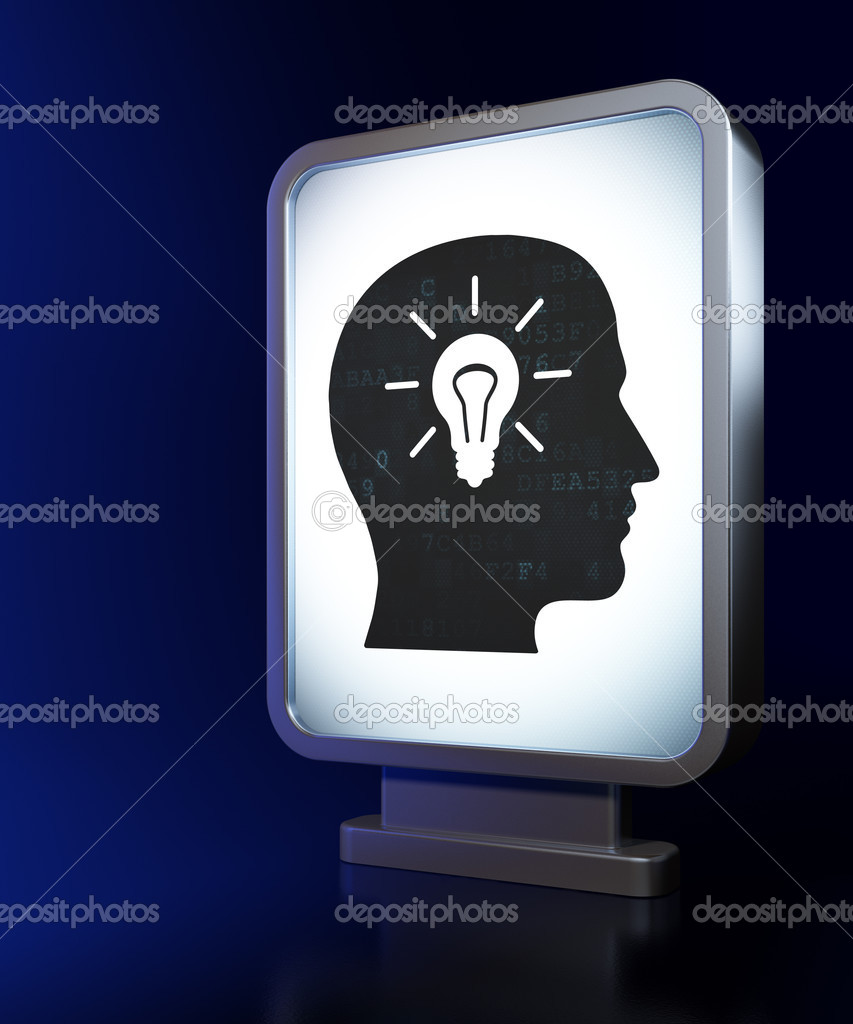 Finance concept: Head With Light Bulb on billboard background
