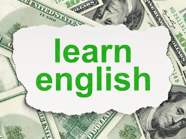 Vzdělávací koncepce: Učte se anglicky na pozadí peníze — Stock fotografie