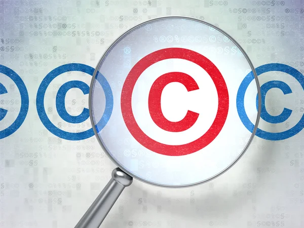 Law concept: Copyright with optical glass on digital background — Stock Photo, Image