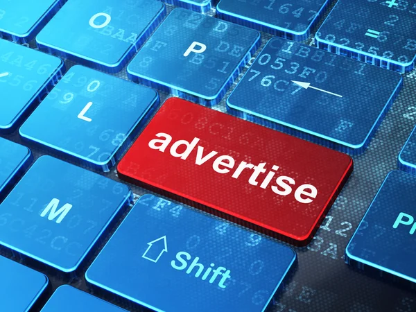 Reclame concept: adverteren op computer toetsenbord achtergrond — Stockfoto