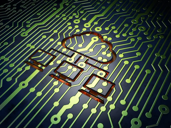 Cloud technology concept: Cloud Network on circuit board backgro — Stock Photo, Image