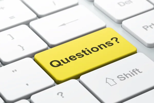 Concept d'éducation : questions ? sur fond de clavier d'ordinateur — Photo