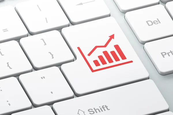 Concepto financiero: Gráfico de crecimiento en el fondo del teclado del ordenador — Foto de Stock