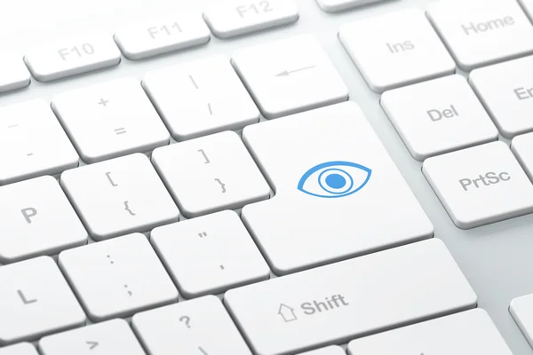 Privacy concept: Eye on computer keyboard background — Stock Photo, Image