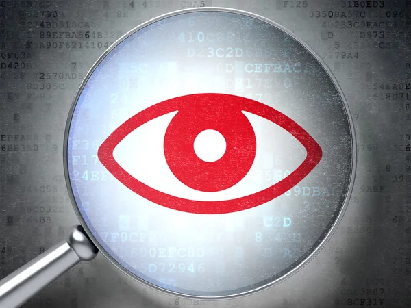 Sicherheitskonzept: Auge mit optischem Glas auf digitalem Hintergrund — Stockfoto
