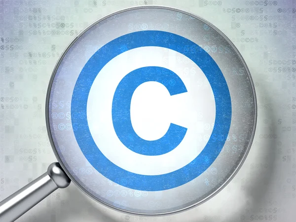 Conceptul de lege: Copyright cu sticlă optică pe fundal digital — Fotografie, imagine de stoc