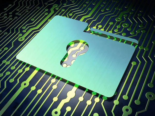 Finance concept: Folder With Keyhole on circuit board background — Stock Photo, Image