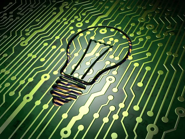 Concept d'entreprise : Ampoule sur fond de circuit imprimé — Photo