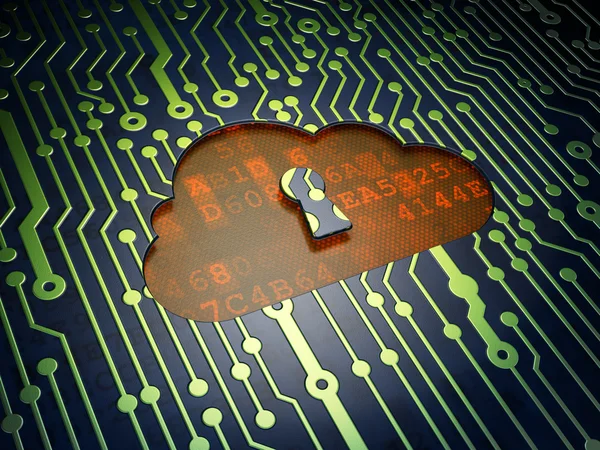 Networking concept: Cloud With Keyhole on circuit board backgrou — Stock Photo, Image