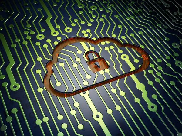 Networking concept: Cloud With Padlock on circuit board backgrou — Stock Photo, Image