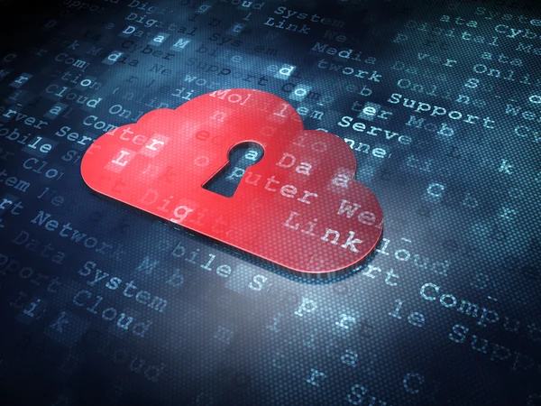 Cloud networking concept: Red Cloud With Keyhole on digital back — Stock Photo, Image