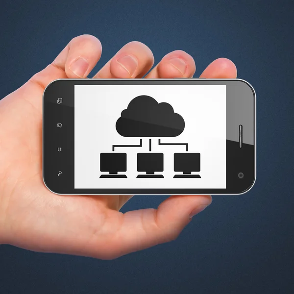 Ağ kavramı bulut: bulut ağ smartphone cep telefonu ile — Stok fotoğraf