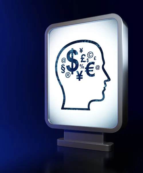 Marketingkonzept: Kopf mit Finanzsymbol auf Plakatwand — Stockfoto