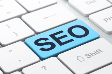 SEO web tasarım konsepti: Seo bilgisayar klavye arka plan üzerinde