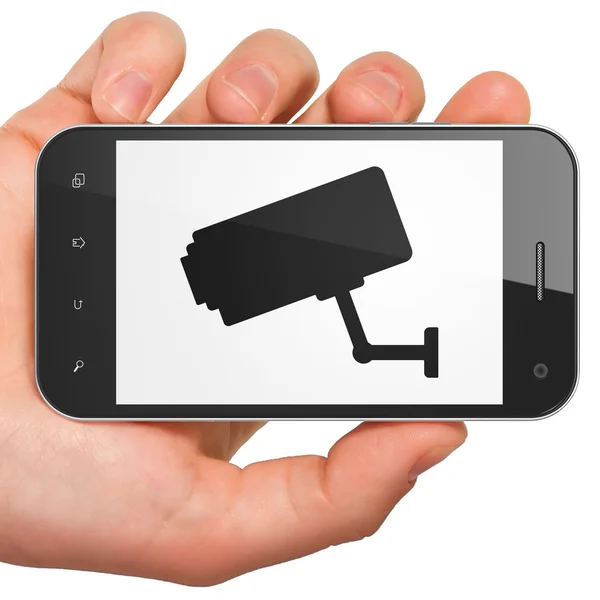 Emniyet konsepti: Cctv kamera smartphone cep telefonu ile — Stok fotoğraf