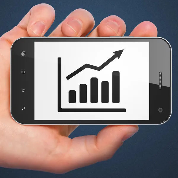 Financiën concept: groei grafiek op smartphone — Stockfoto
