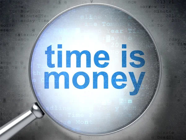 Time concept: Time is Money with optical glass — Stock Photo, Image