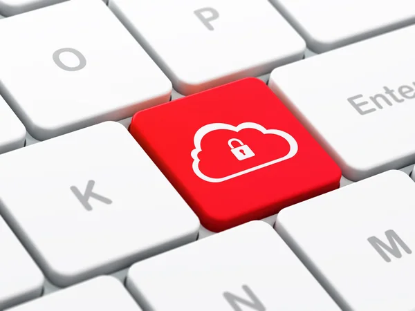 Концепция облачных вычислений: облако с замком на клавиатуре компьютера — стоковое фото