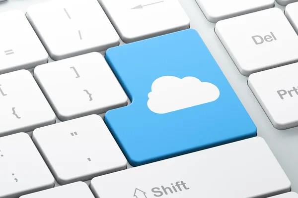 Concepto de tecnología Cloud: Nube en el fondo del teclado del ordenador —  Fotos de Stock