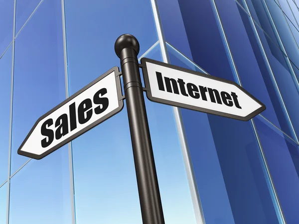 Concepto publicitario: ventas del Internet en fondo del edificio — Foto de Stock