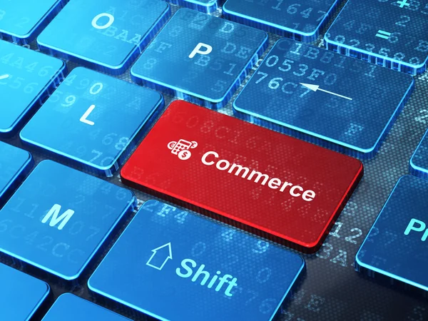 Business concept: Calculator and Commerce on computer keyboard b — Stock Photo, Image