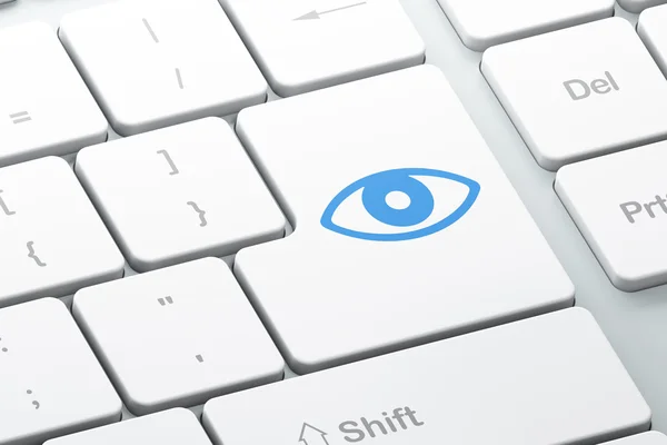 Concepto de privacidad: Ojo en el fondo del teclado del ordenador — Foto de Stock