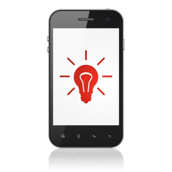 Business concept: Lampadina su smartphone — Foto Stock